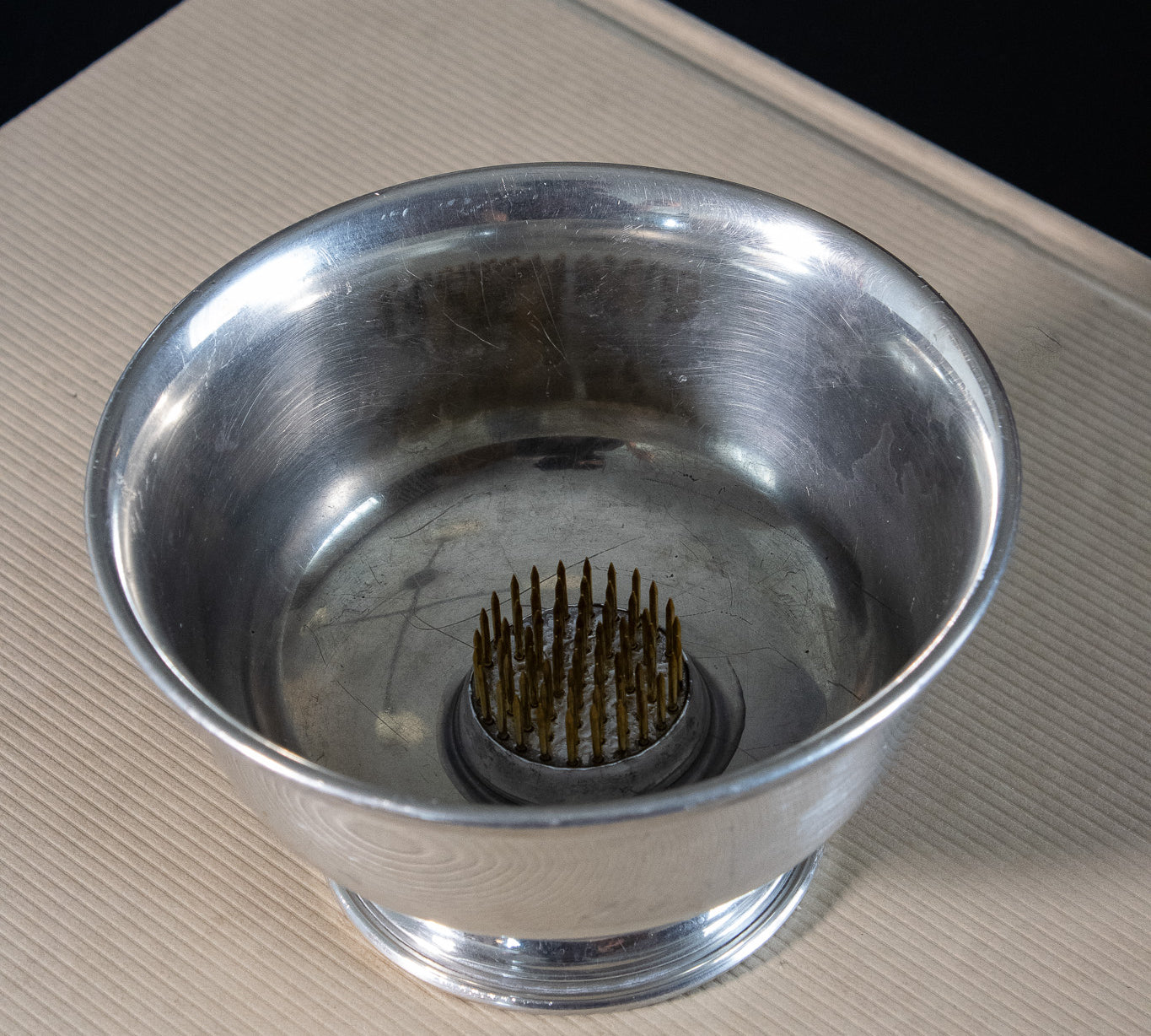Vintage Silver-Plated Ikebana Vase with Fixed Kenzan