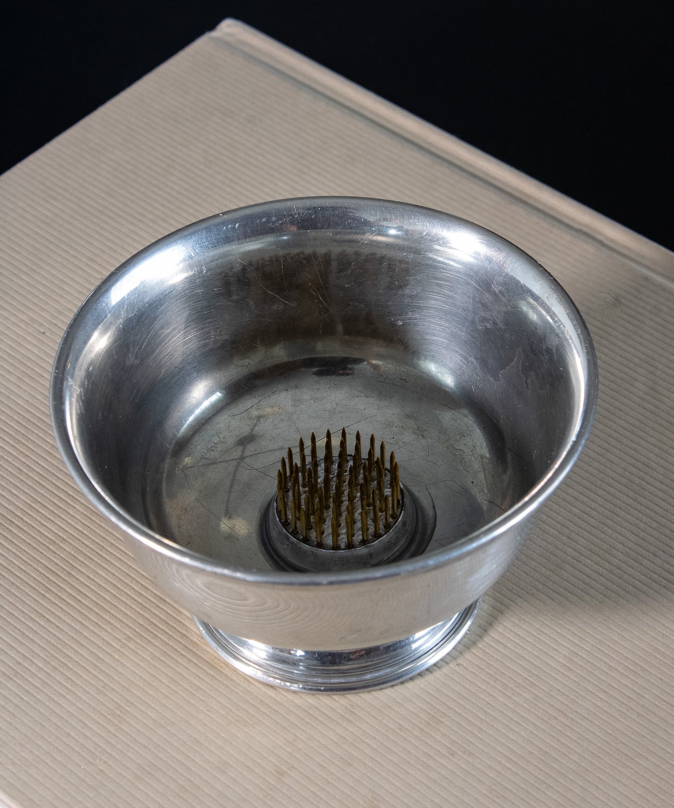 Vintage Silver-Plated Ikebana Vase with Fixed Kenzan
