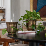 Vintage Hammered Brass Cachepot Planter Pair