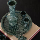 Vintage Green Marble Decanter & Goblet Barware Set