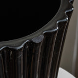 Vintage Black Ceramic Ribbed Vase