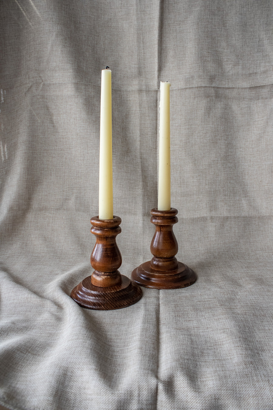 Vintage Wood Candleholder Set