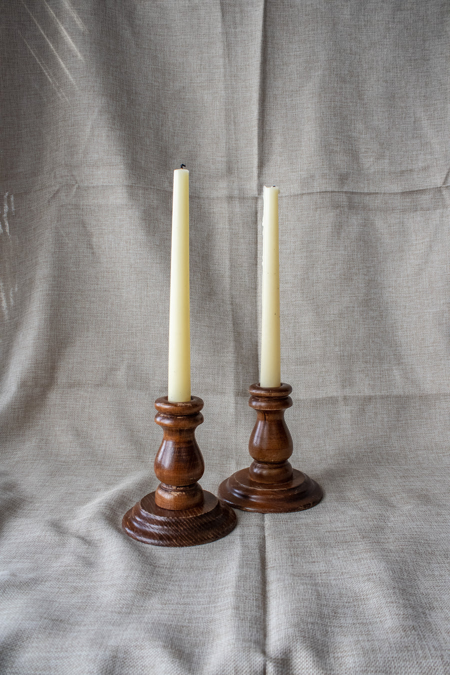 Vintage Wood Candleholder Set