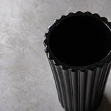 Vintage Black Ceramic Ribbed Vase